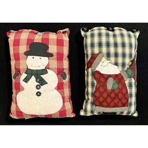 Christmas Plaid Throw Pillows Set 2 Snowman Santa Rectangular Country Decor
